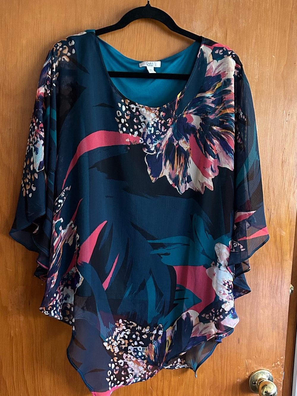 croft & barrow Teal Floral Flutter Sleeve Tunic